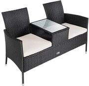 Casaria® Kerti rattan pad asztallal - fekete