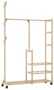bambusz ruhaállvány polcokkal és kerekekkel 100x38x175,5 cm