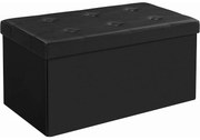 Összecsukható műbőr tárolópuff, fekete 76x38x38cm