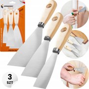Festő vakoló spatula 3 db-os acél, fa nyéllel
