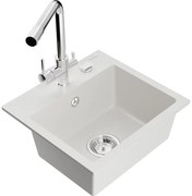 Mexen Milo, gránit mosogató 435x410x171 mm, 1 kamrás és Duero króm csaptelep, fehér, 6505-20-671600-00