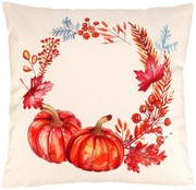 Sütőtök és levelek bársonyos párna töltettel, 45 x 45 cm
