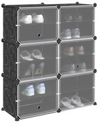 fekete polipropilén tárolókocka 6 db kockával és ajtókkal