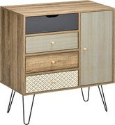 HOMCOM Tároló Szekrény 4 Fiókkal és 1 Szekrénnyel - Hajlított Lábak - Bohemian Stílus - 79 x 39 x 86 cm Barna | Aosom
