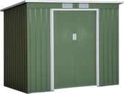 Outsunny Szerszámtároló 2,42 m², Kerti Ház Ventilációs Ablakkal, Tolóajtóval, Alapzattal, 213 x 130 x 159/172 cm, Galvanizált Acélból Készült, Időjárá