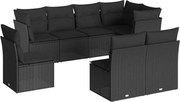 vidaXL 8 részes fekete polyrattan kerti ülőgarnitúra párnákkal
