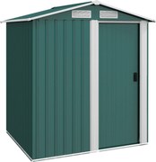 Outsunny 1.7m² Kerti Tároló Galvanizált Acélból, 4 Szellőzőnyílással, Ferde Tetővel, Csúszóajtóval, 152x132x188 cm, Zöld | Aosom