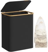 SONGMICS szennyeskosár fedéllel 130L, 2 rekeszes nagyméretű szennyes tartó, fekete