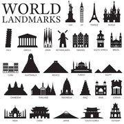 Illusztráció World Countries Landmarks Silhouette Set, MuchMania