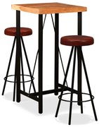 3-részes tömör akácfa és valódi bőr bárszett