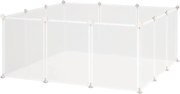 PawHut DIY Szabadjáró Kert 12 Paneles Futókerítés Kisállatoknak 105 x 105 x 45 cm Fehér Fém PP Gyanta | Aosom