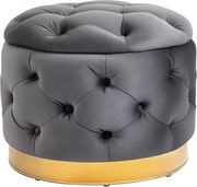 HOMCOM Vintage Puff, Tárolós Puff Padlófokként és Lábpihentőként, Kárpitozott Puff, Fém, Hab, Sötétszürke, 55 x 55 x 42 cm | Aosom
