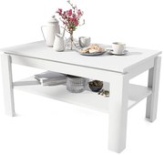 Bővíthető dohányzóasztal emelhető asztallappal és polccal ADEN fehér