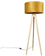 Állólámpa fa lábbal, arany színű szövet árnyékolóval 50 cm - Tripod Classic