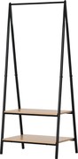 HOMCOM Kabátállvány Ruhatartó Cipőtartóval Mosókosár Fém + Fa Fekete + Natúr 64 x 42,5 x 149 cm | Aosom