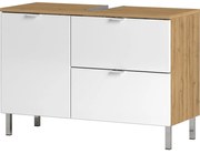 Mauresa fehér szekrény tölgyfa díszítéssel a mosdó alá, szélesség 80 cm - Germania