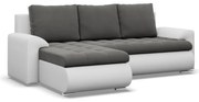 Tokio sarokkanapé, 2 ágyneműtartóval, bársony + műbőr, baloldali, szürke - fehér