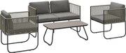 Outsunny Polyrattan Kerti Bútor Szett Kanapé, Szék, Asztal, Párnák - Időjárásálló Ülőgarnitúra 4 Fő Részére - Balkon Kerti Bútor Szett - Kert, Terasz