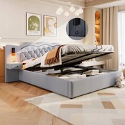 Kárpitozott ágy Dupla ágy Hidraulikus Led Usb 180*200 cm szürke