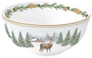 Karácsonyi porcelán mély nagy tál 15 cm szarvas mintás White Forest