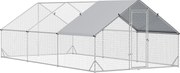 PawHut Tyúkól Tyúkfuttató Acélból, 300 x 600 x 200 cm Tyúk Cage Fedéllel, Ajtóval, Tyúkfuttató 12-18 Tyúknak, Kistermelőknek, Ezüst | Aosom
