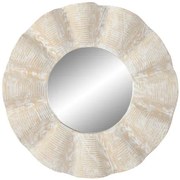 Faragott teakfa kerek fali tükör natúr barna fehér hullámos