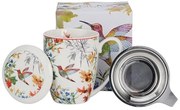 Kolibri madaras porcelán bögre fémszűrővel és tetővel - 350 ml virágos porcelán teás bögre fémszűrővel és tetővel - 350 ml