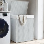 fehér polyrattan szennyeskosár fedéllel 46x33x60 cm