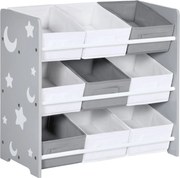 ZONEKIZ Gyermekpolc 9 Levehető Nem Szőtt Szövet Tárolódobozzal Játék Szervező Gyerekszobába, 63x30x60 cm, Szürke | Aosom