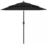3 szintes fekete napernyő alumíniumrúddal 2,5 m