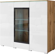 Modern széles vitrin, highboard, Vera komód 120 cm, üveg polcok