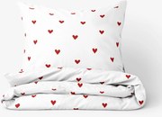 Goldea pamut ágyneműhuzat - piros szívecskék, fehér alapon 140 x 200 és 70 x 90 cm