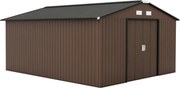 Outsunny 12.4 m²-es Kerti Szekrény, Tetőszerkezetű Kertesház, Csúszóajtó, Alapzat, 386 x 340 x 200 cm, Horganyzott Acélból Készült Tűzifa tároló, időj