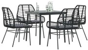 5 részes fekete polyrattan üveg kerti étkezőgarnitúra párnákkal