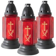 NEXOS Lámpás gyertyával piros arany kereszt 22 cm 3 db