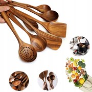 Konyhai Eszköz Készlet, Természetes Teakfa Konyhai Kiegészítő Készlet, Kanál, Spatulák