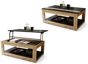 Mazzoni LUSSO Fekete Matt/Artisan Tölgy - MODERN DOHÁNYZÓASZTAL MEGEMELHETŐ ASZTALLAPPAL + TÁROLÓRÉSSZEL + POLCCAL (GÖRGŐS!)