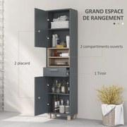 HOMCOM Fürdőszoba Szekrény, Fürdőszobai Tároló 2 Szekrénnyel, Fiókkal és 2 Nyitott Polccal, Magas Szekrény a Nappaliba, Konyhába - 40 x 24 x 160 cm, S