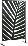Outsunny 3 paneles helyelválasztó 122 x 198 cm Erkélyi Privát Képernyő Banánlevél Mintával Álló Partíció, 3-Paneles Acél Helyelválasztó Kerthez, Feket