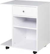Vinsetto Multifunkcionális Irodai Nyomtatószekrény Kerekekkel, 2 Rekesszel, Fiókkal és CPU Tartóval, Állítható Polccal, 60x40x68.5 cm, Fehér Facsíkos