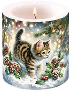 Karácsonyi cicás átvilágítós gyertya 8x7,5 cm Cute cat in the snow