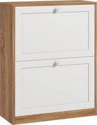 HOMCOM Karcsú Cipőtároló Szekrény 3 Állítható Polccal 12 Pár Számára, Cipőtároló Szekrény Forgácslapból és MDF-ből, 60x24,5x75,5 cm, Fehér és Tölgy |