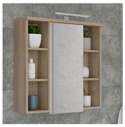 VENOM falra szerelhető fürdőszobaszekrény tükörrel, fehér/sonoma tölgy