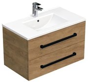 Fürdőszobaszekrény fekete fogantyúval és mosdókagylóval SAT Cube Way 80x53x46 cm tölgy Hickory matt CUBE46C802DHMOD