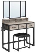 Fésülködőasztal 3 részes lehajtható tükörrel szürke-bézs és fekete színben