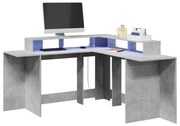 betonszürke szerelt fa íróasztal LED-világítással 152x152x91 cm