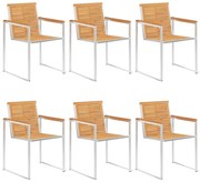 6 db tömör tíkfa és rozsdamentes acél kerti szék