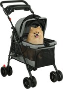 PawHut összecsukható kisállat-babakocsi kis kutyáknak és macskáknak, akár 10 kg, könnyű 4 kerék, légáteresztő háló, mosható párna, tálca és pohártartó