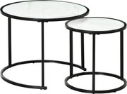 HOMCOM 2 darabos Kerek Oldaltáblák Modern Moduláris Asztal Műmárvány Felsőrésszel és Acél Kerettel Ø60x46 cm és Ø40x40 cm Fehér | Aosom