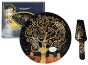 Klimt üveg süteményes tortatál lapáttal - Életfa 30 cm